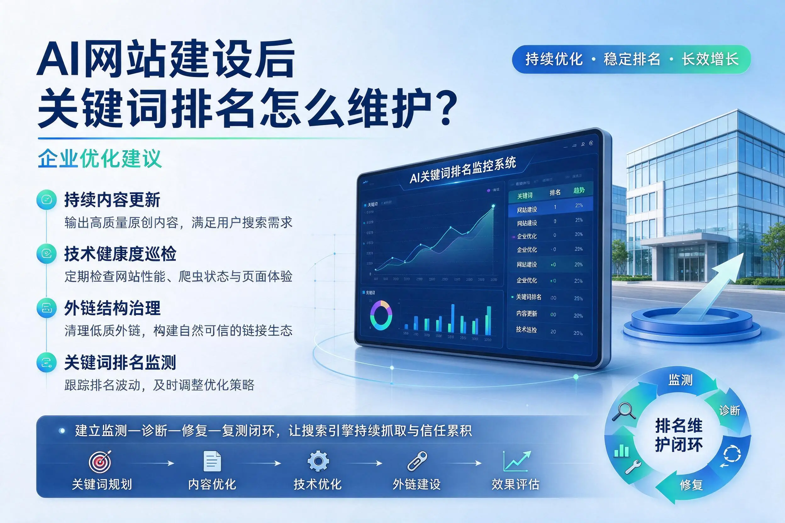 AI网站建设后关键词排名怎么维护？平顶山企业优化建议